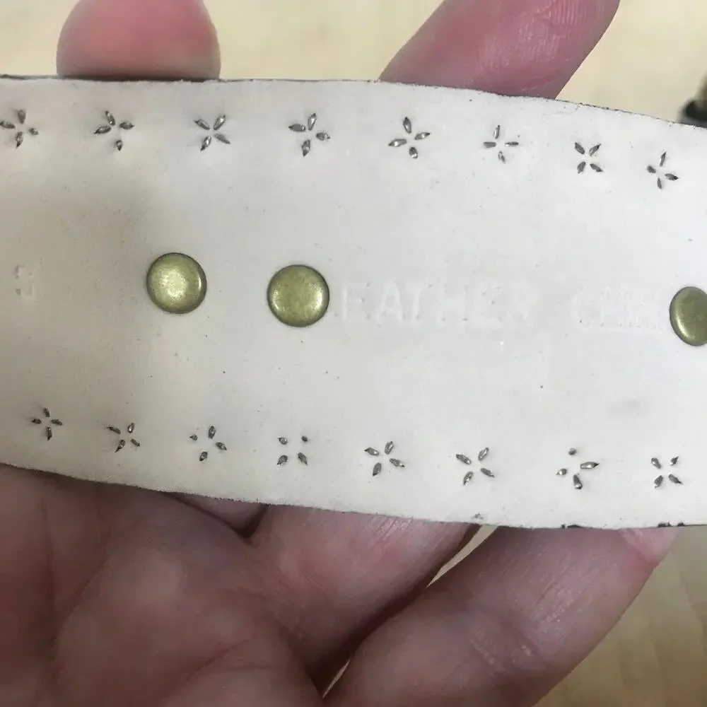 Unknown Leather Belt SZ S Studded with‎ Metal and Stone Detailing